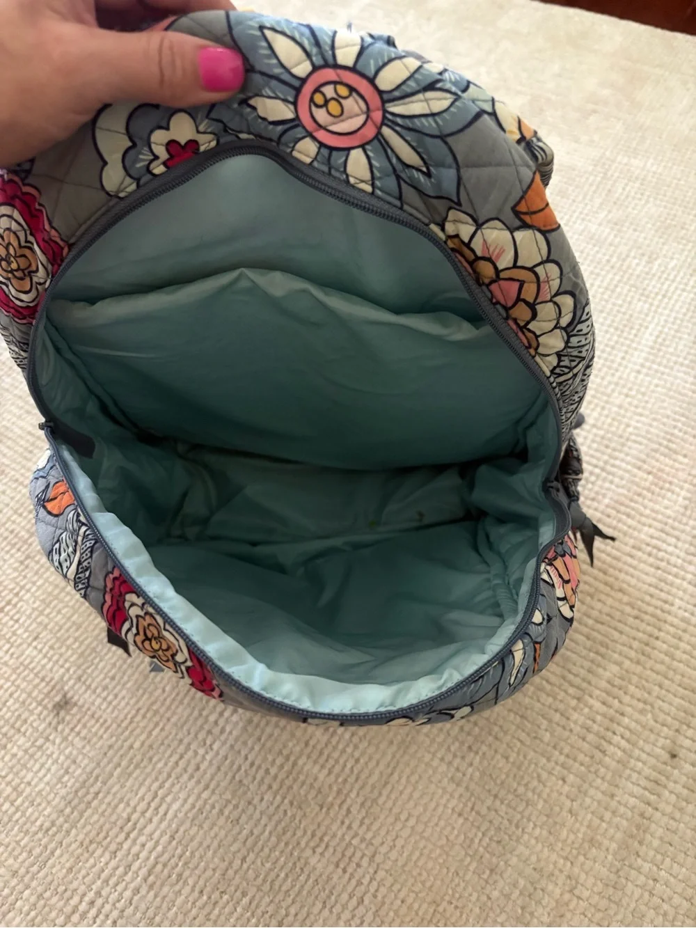 Vera Bradley Quilted Campus Backpack/ Floral Gray and Pink